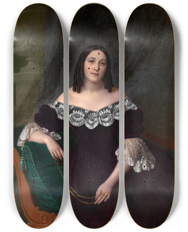 Triptych art skateboard deck of Alexey Vassilievich Tyranov Portrait Of An Unknown Woman by Alexey Vassilievich Tyranov (1808-1859)
