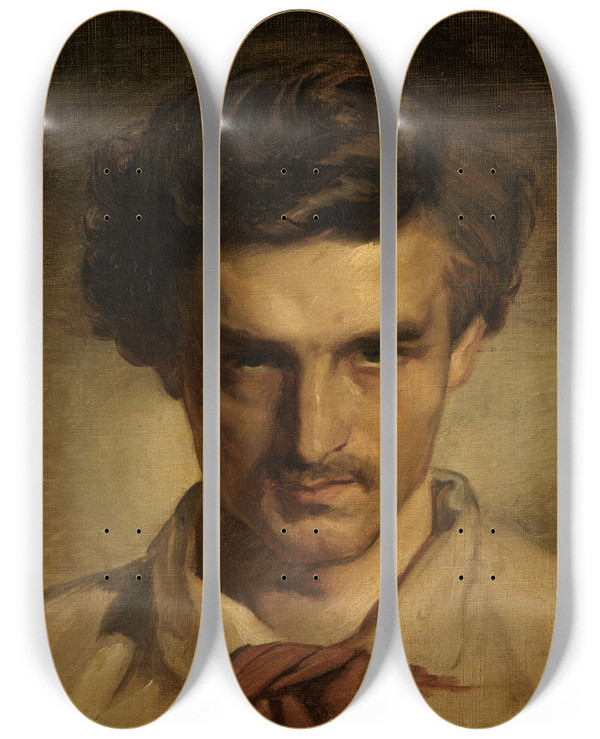 Triptych art skateboard deck of Anselm Feuerbach Jugendliches Selbstbildnis by Anselm Feuerbach (1829-1880)