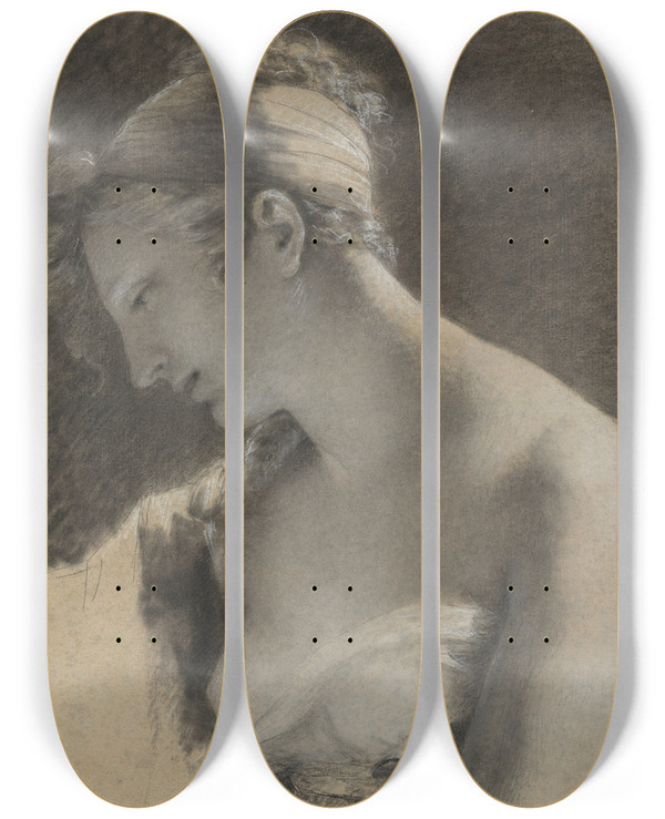 Triptych art skateboard deck of Pierrepaul Prudhon Head Of A Woman Study For The Happy Mother Lheureuse Mre by Pierre-Paul Prud'hon (1758-1823)