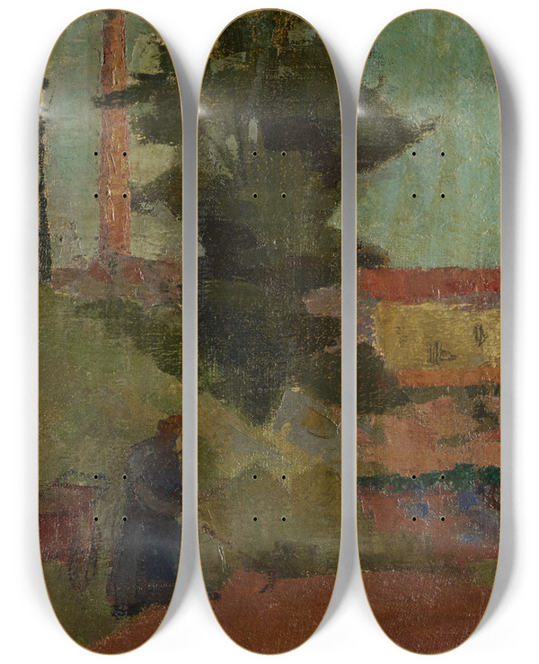 Triptych art skateboard deck of Franz Marent Gardner In A Park by Franz Marent (1895-1918)