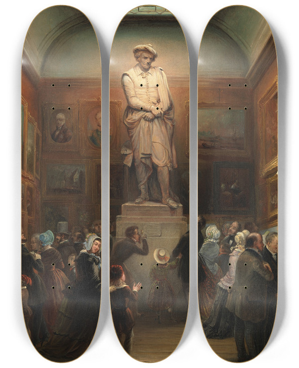 Triptych art skateboard deck of Jan Baptist Tetar Van Elven The Exhibition Of The Plaster Model Of The Statue Of Rembrandt At The Exhibition Of Works Of Art By Living Masters At The Royal Academy Of Art In Amsterdam In 1848 by Jan Baptist Tetar Van Elven (1805-1889)