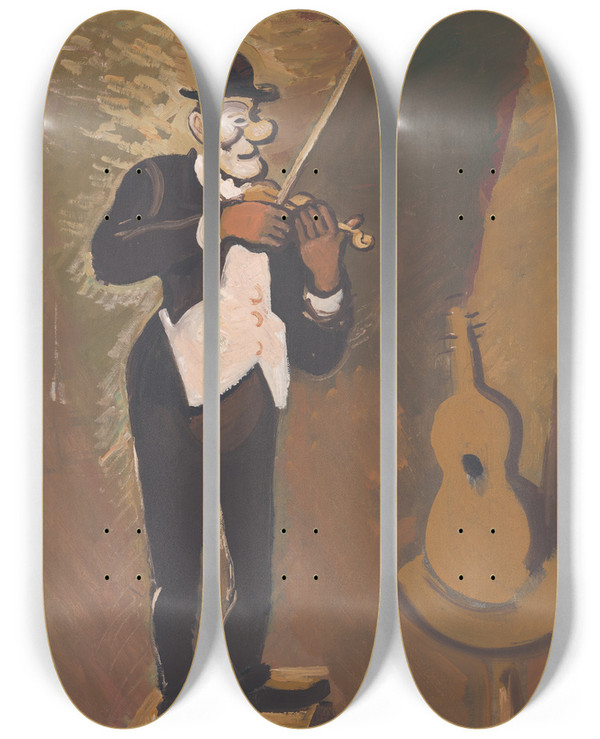 Triptych art skateboard deck of Cyprin Majernk Clown Playing The Violin by Cyprian Majernik (1909-1945)