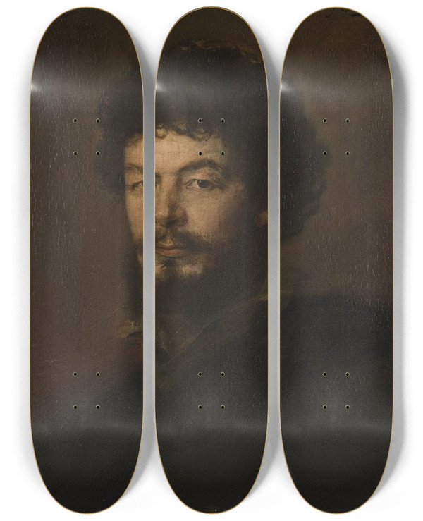 Triptych art skateboard deck of Franz Von Lenbach The Architect Lorenz Gedon by Franz Von Lenbach (1836-1904)