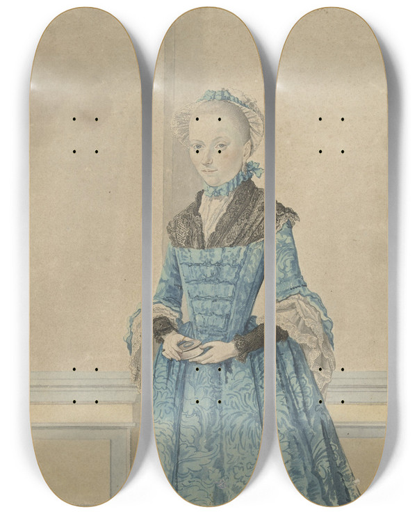 Triptych art skateboard deck of Isaac Lodewijk La Fargue Van Nieuwland Portret Van Maria Van Ijsseldijk Staand Kniestuk by Isaac Lodewijk La Fargue Van Nieuwland (1726-1805)