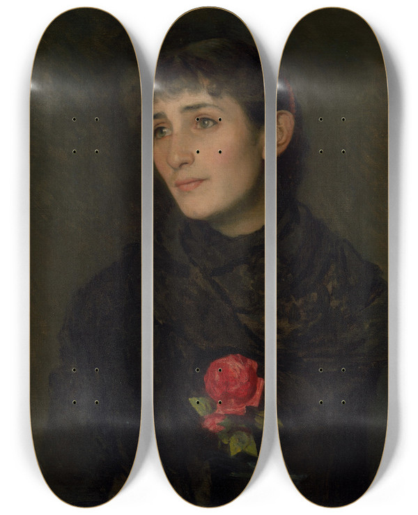 Triptych art skateboard deck of Dominik Skuteck Portrait Of The Artists Wife by Dominik Skutecky (1849-1921)