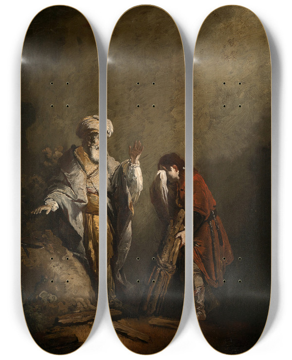 Triptych art skateboard deck of Christian Wilhelm Ernst Dietrich Das Opfer Abrahams by Christian Wilhelm Ernst Dietrich (1712-1774)