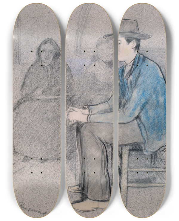 Triptych art skateboard deck of Santiago Rusiol After The War The Sad Home by Santiago Rusinol (1861-1931)
