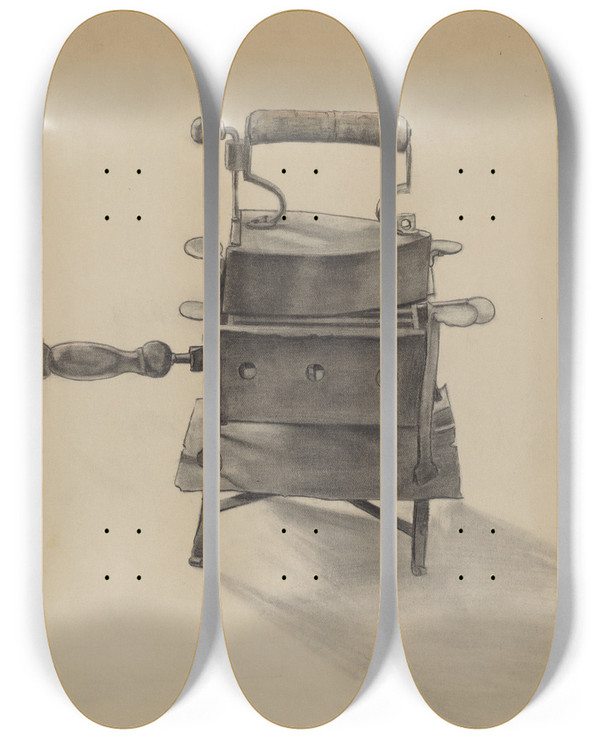 Triptych art skateboard deck of Joseph Stonefield Flat Iron by Joseph Stonefield