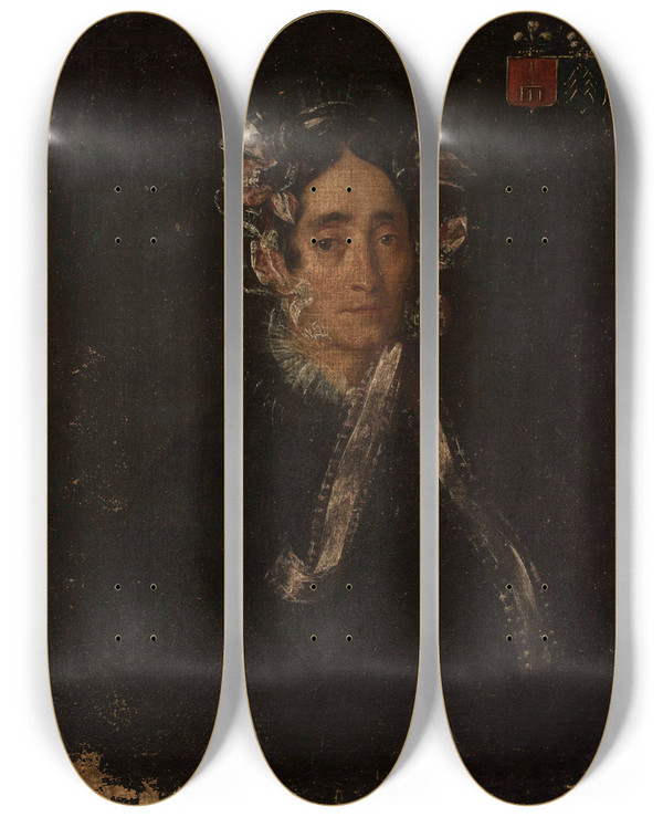 Triptych art skateboard deck of Feliks Pczarski Portrait Of A Woman In A Cap by Feliks Peczarski (1804-1862)