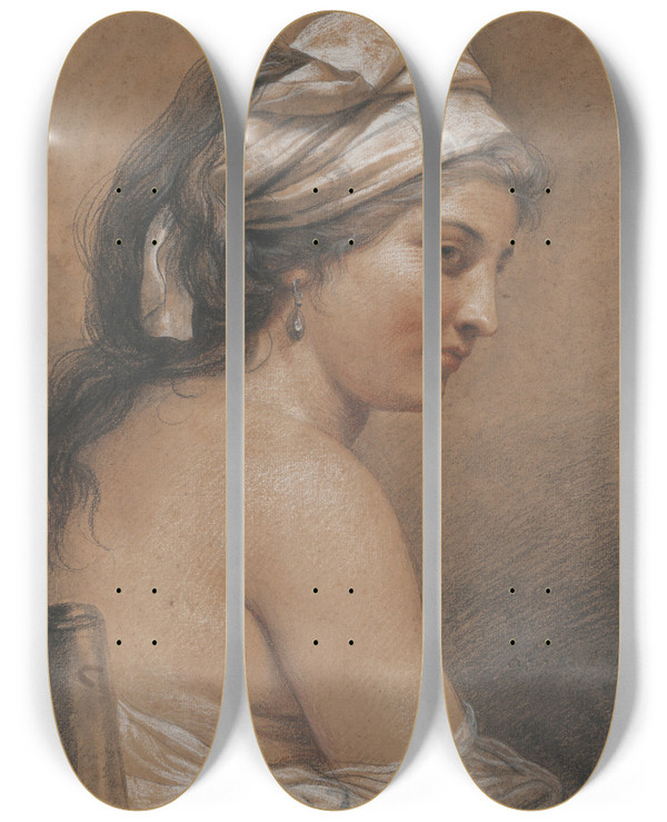 Triptych art skateboard deck of Adlade Labilleguiard Study Of A Seated Woman Seen From Behind Mariegabrielle Capet by Adlade Labille-Guiard (1749-1803)