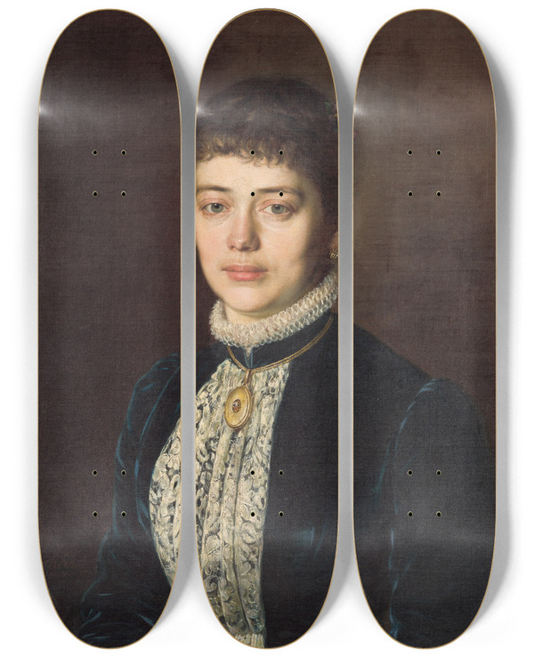 Triptych art skateboard deck of Kornel Boh Portrait Of Mrs M Mandelkov by Kornel Bohun (1858-1902)