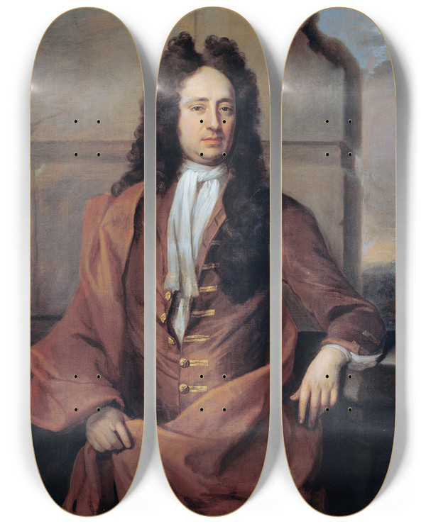 Triptych art skateboard deck of Michael Dahl Portrait Of A Man by Michael Dahl (1659-1743)