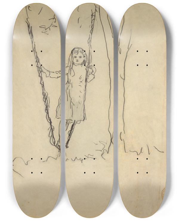 Triptych art skateboard deck of Winslow Homer Girl Standing On A Swing by Winslow Homer (1836-1910)