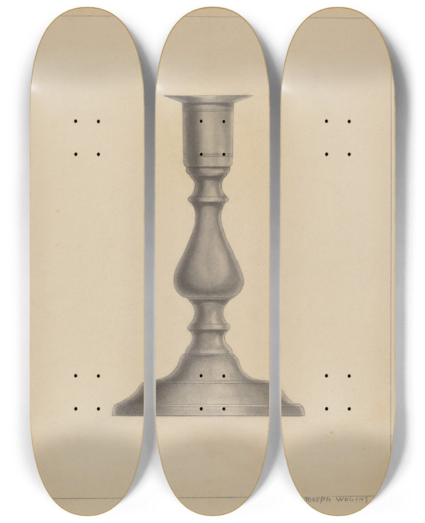 Triptych art skateboard deck of Joseph Wolins Candlestick by Joseph Wolins