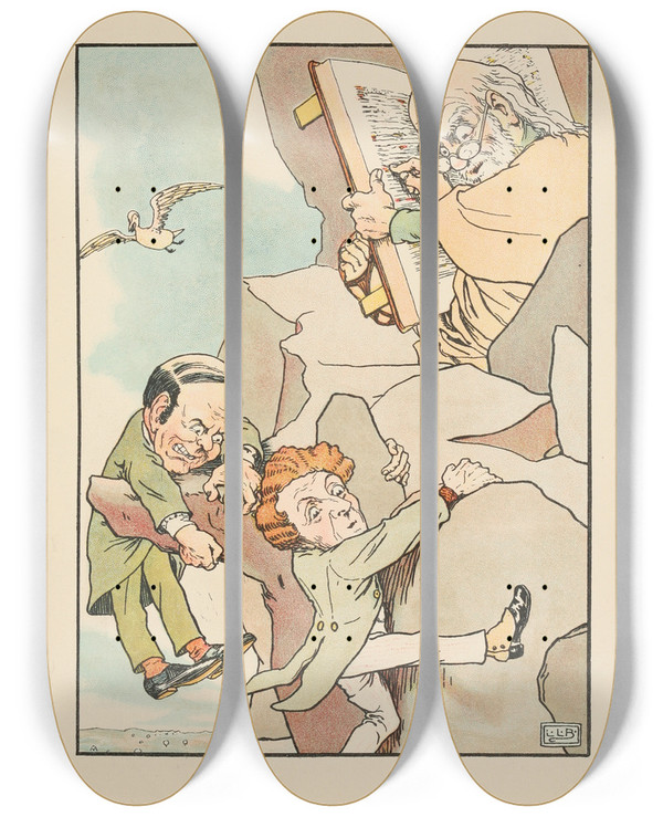 Triptych art skateboard deck of Leonard Leslie Brooke The Pelican Chorus Other Nonsense Verses Pl5 by Leonard Leslie Brooke (1862-1940)