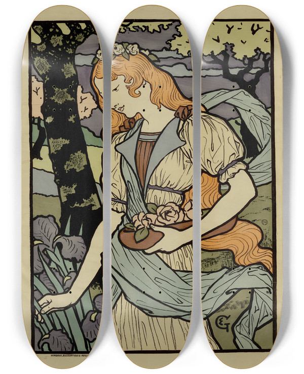 Triptych art skateboard deck of Eugne Grasset Exposition Des Artistesdcorateurs Londres Grafton Gallery by Eugene Grasset (1841-1917)