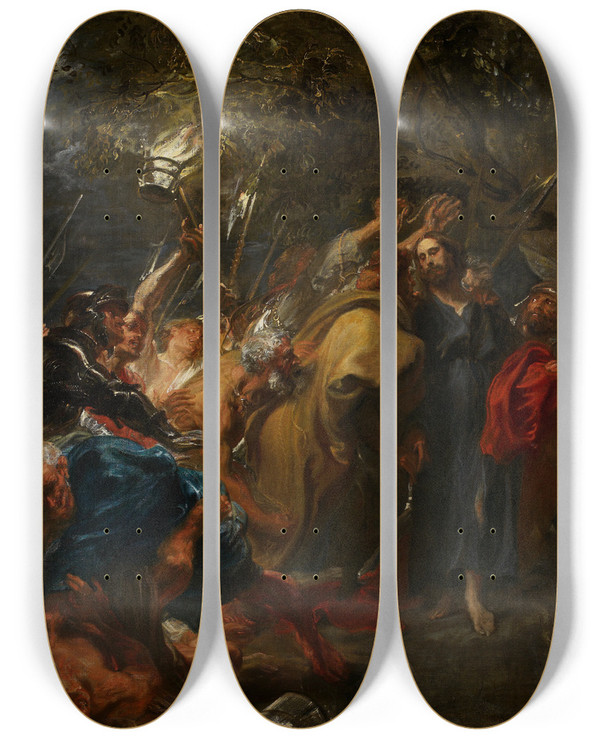Triptych art skateboard deck of Anthony Van Dyck The Betrayal Of Christ by Anthony Van Dyck (1599-1641)