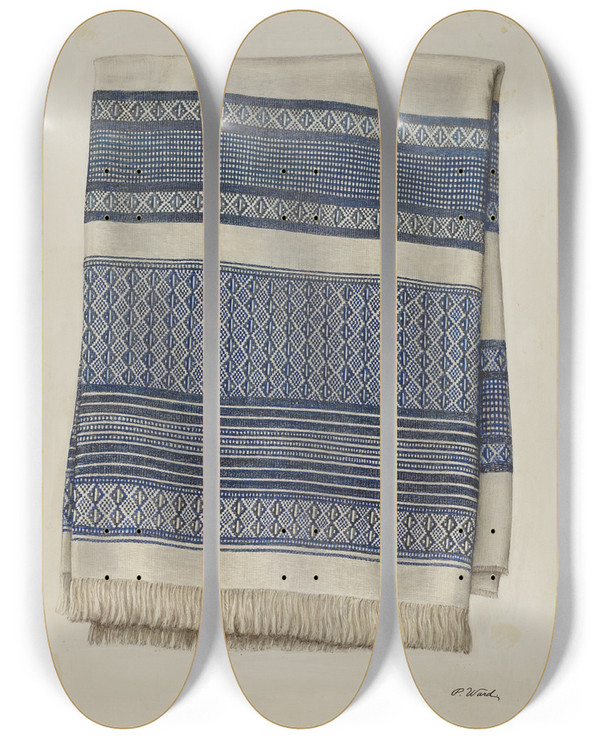 Triptych art skateboard deck of Paul Ward Homespun Tablecloth by Paul Ward (20-)