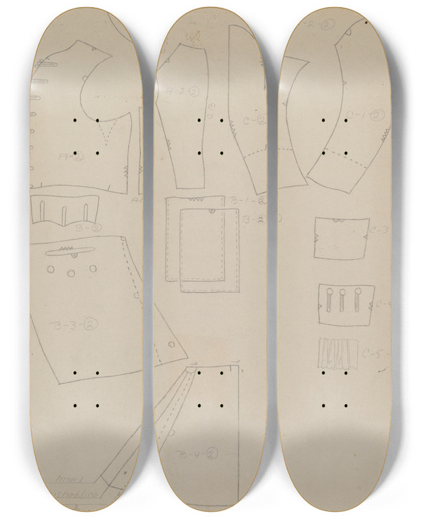 Triptych art skateboard deck of Henry De Wolfe Suit Pattern_1 by Henry De Wolfe