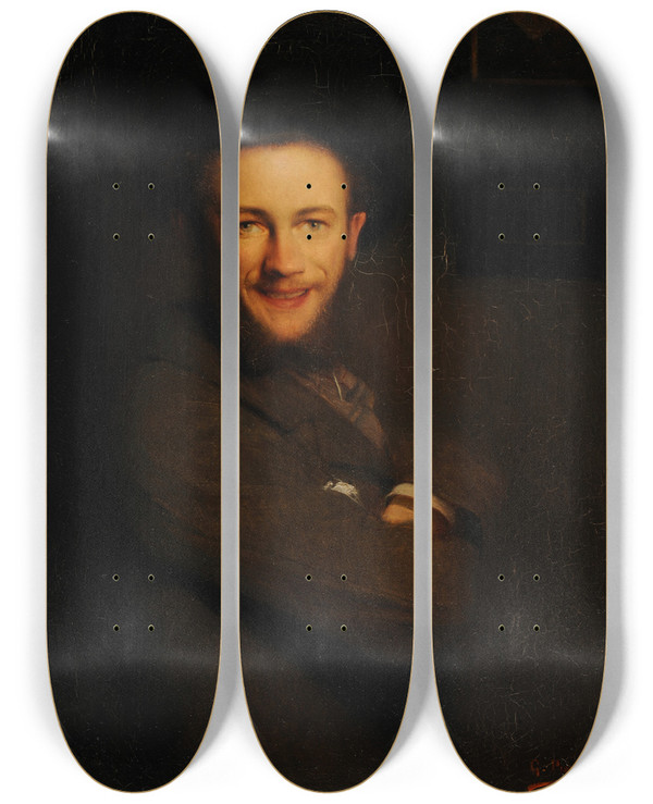 Triptych art skateboard deck of Gustave Pierre Le Rieur Autoportrait by Gustave Pierre (1875-1939)