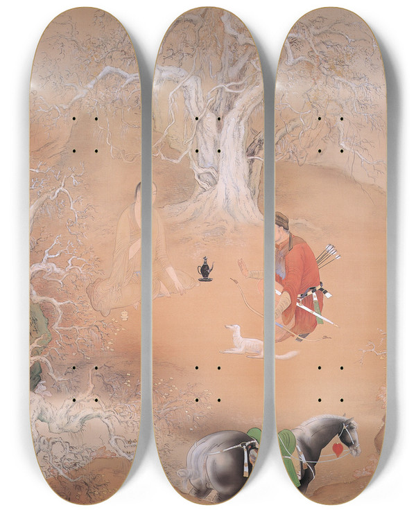 Triptych art skateboard deck of Hashimoto Kansetsu Spring Day by Hashimoto Kansetsu (1883-1945)