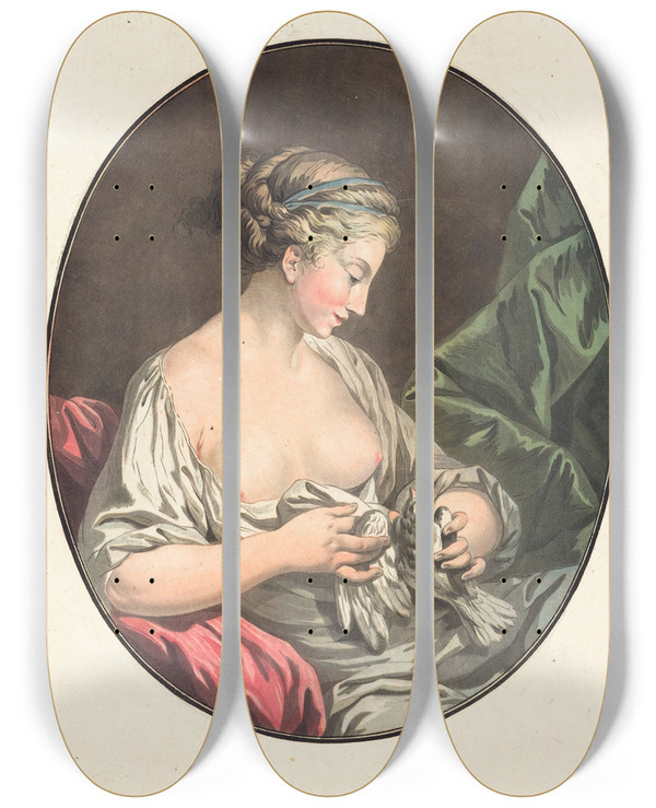 Triptych art skateboard deck of Jean Franois Janinet La Venus Aux Colombes by Jean Francois Janinet (1752-1814)