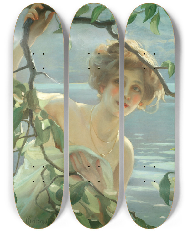 Triptych art skateboard deck of Paul Mile Chabas Baigneuse by Paul mile Chabas (1869-1937)