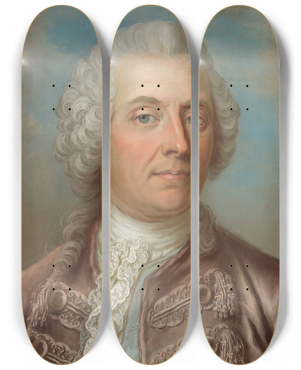 Triptych art skateboard deck of Gustaf Lundberg Baron Johan Wilhelm Sprengporten by Gustaf Lundberg (1695-1786)