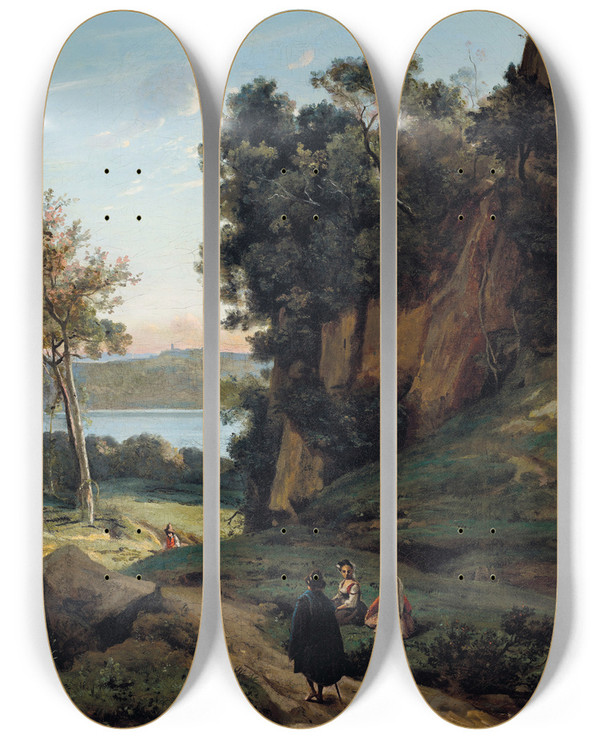 Triptych art skateboard deck of Jeanbaptistecamille Corot Italiens Dalbano by Jean-Baptiste-Camille Corot (1796-1875)