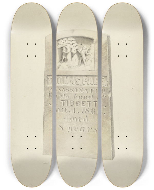 Triptych art skateboard deck of Robert Clark Tombstone by Robert Clark