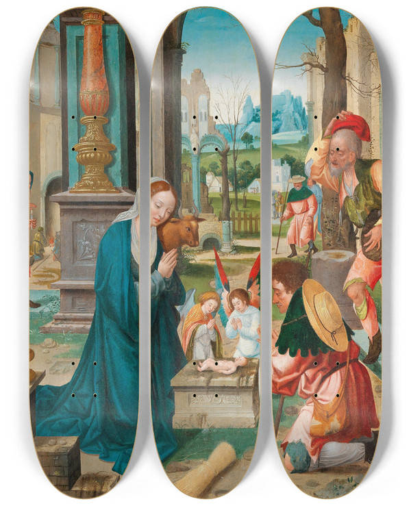 Triptych art skateboard deck of Workshop Of Pieter Coecke Van Aelst The Adoration Of The Shepherds by Workshop of Pieter Coecke van Aelst (1502-1550)