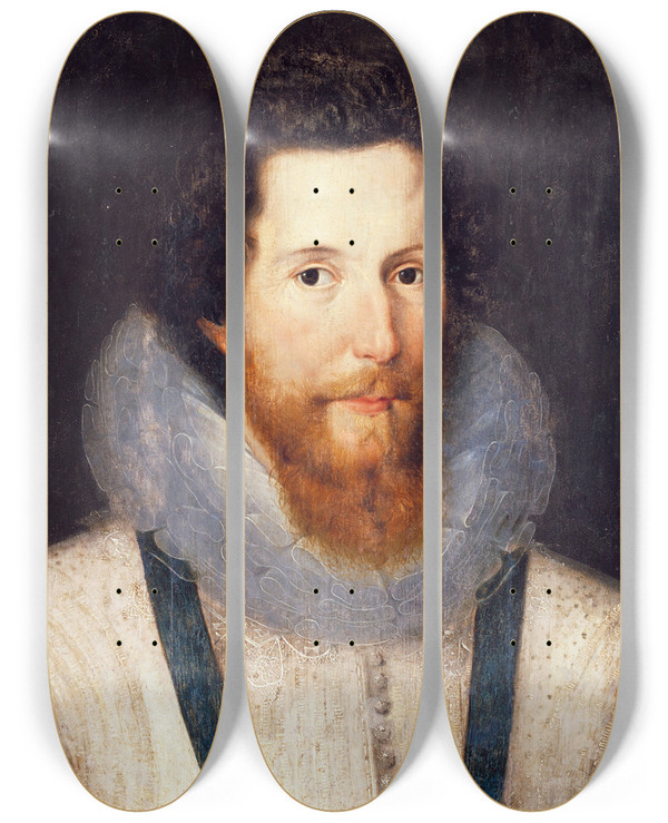 Triptych art skateboard deck of Marcus Gheeraerts The Younger Portrait Of Robert Devereuxsecond Earl Of Essex by Marcus Gheeraerts The Younger (1561-1635)