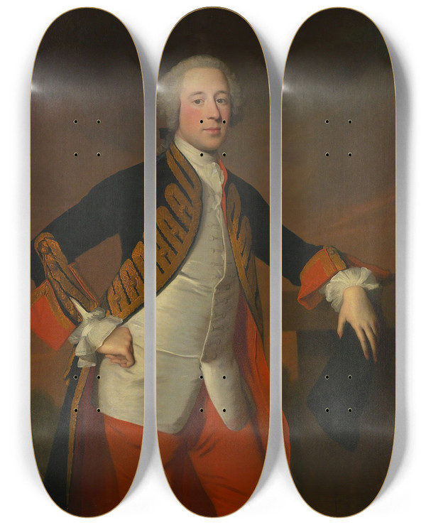 Triptych art skateboard deck of Allan Ramsay Portrait Of A Gentleman by Allan Ramsay (1713-1784)