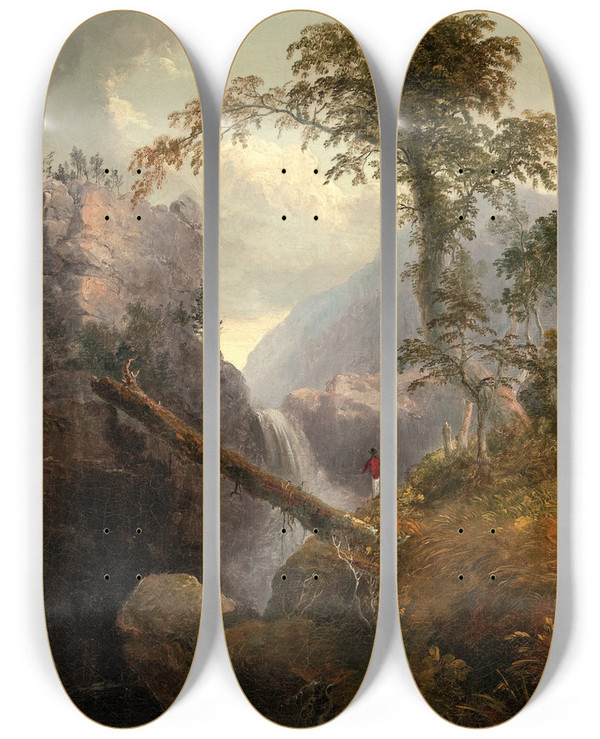 Triptych art skateboard deck of Thomas Doughty Catskills by Thomas Doughty (1793-1856)