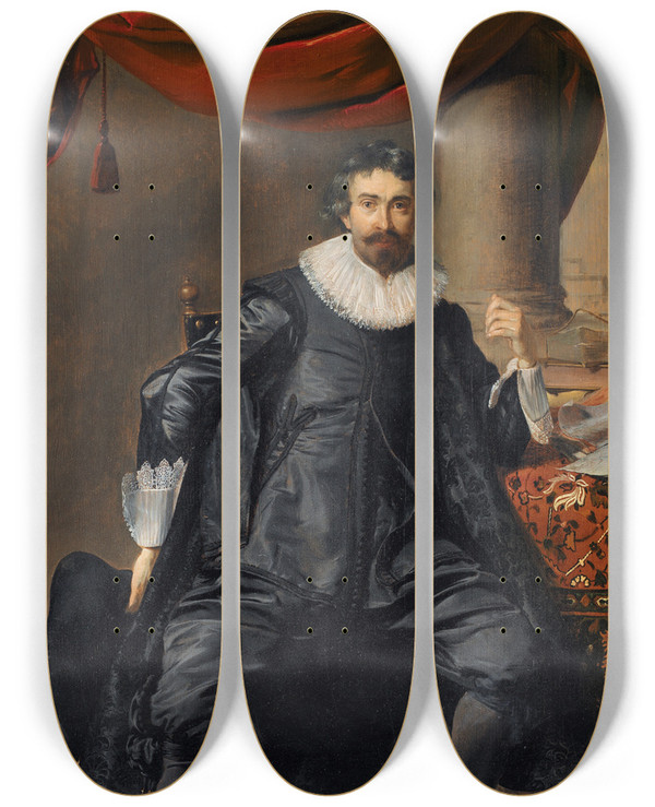 Triptych art skateboard deck of Thomas De Keyser Portrait Of A Man_1 by Thomas de Keyser (1596-1667)