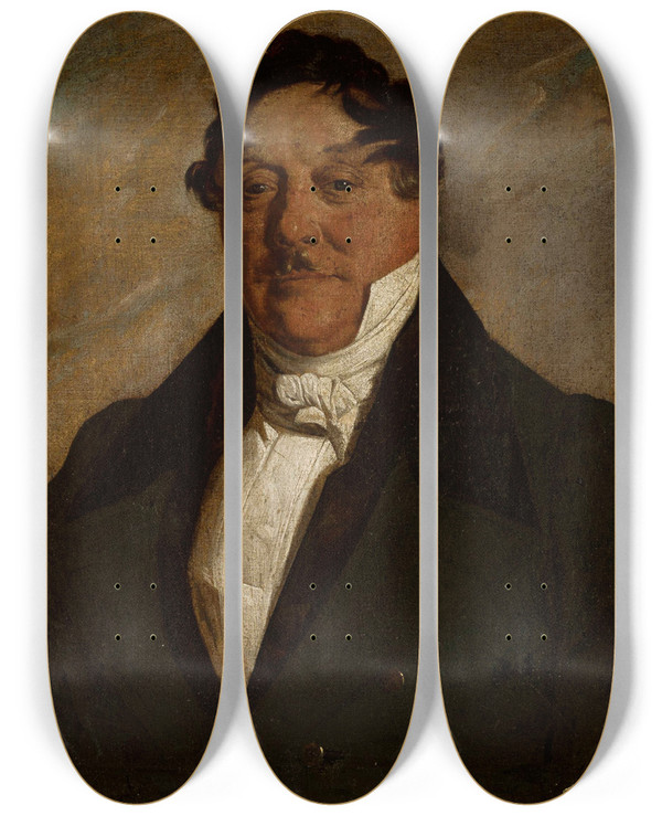 Triptych art skateboard deck of Feliks Pczarski Portrait Of A Man In A White Jabot by Feliks Peczarski (1804-1862)