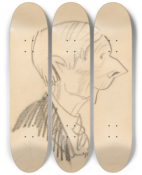 Triptych art skateboard deck of Henry Major John Davison Rockefeller Sr by Henry Major (1889-1948)
