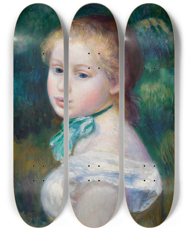 Triptych art skateboard deck of Pierreauguste Renoir Head Of Young Girl Tte De Jeune Fille by Pierre-Auguste Renoir (1841-1919)