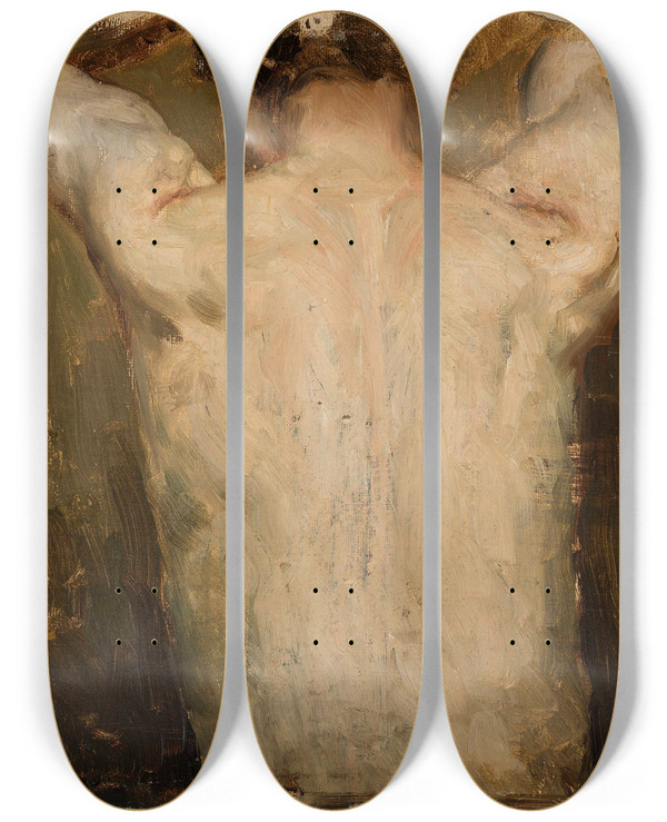 Triptych art skateboard deck of Jan Cigliski Female Model Back by Jan Ciaglinski (1858-1913)