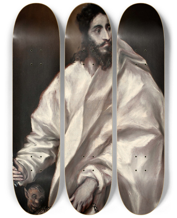 Triptych art skateboard deck of El Greco Domenikos Theotokopoulos Bartholomew The Apostle by El Greco Domenikos Theotokopoulos (1540-1614)