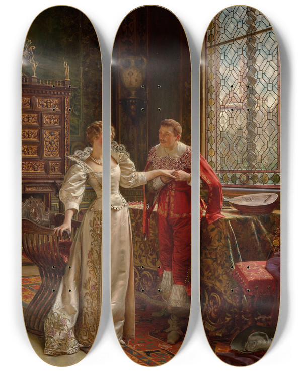Triptych art skateboard deck of Charles Soulacroix La Demande En Mariage by Charles Soulacroix