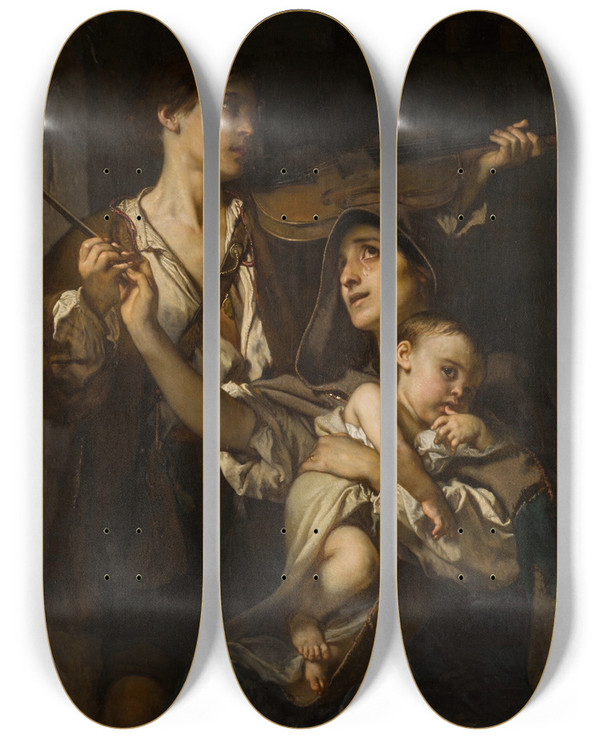Triptych art skateboard deck of Louis Gallait Maternity_2 by Louis Gallait (1810-1887)