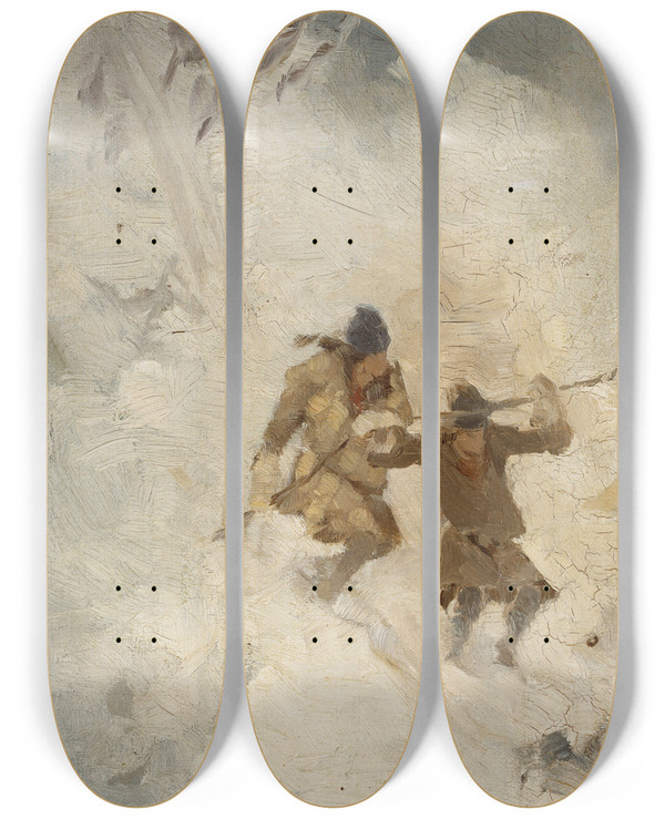 Triptych art skateboard deck of Anna Nordlander Two Skiing Sami Study by Anna Nordlander (1843-1879)