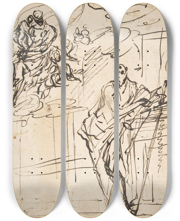 Triptych art skateboard deck of Domenico Gargiulo Virgin And Child Appearing To Saint Paul by Domenico Gargiulo (1609-1675)
