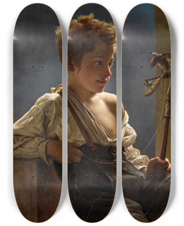 Triptych art skateboard deck of Pieter Van Hanselaere Feeding Time by Pieter Van Hanselaere