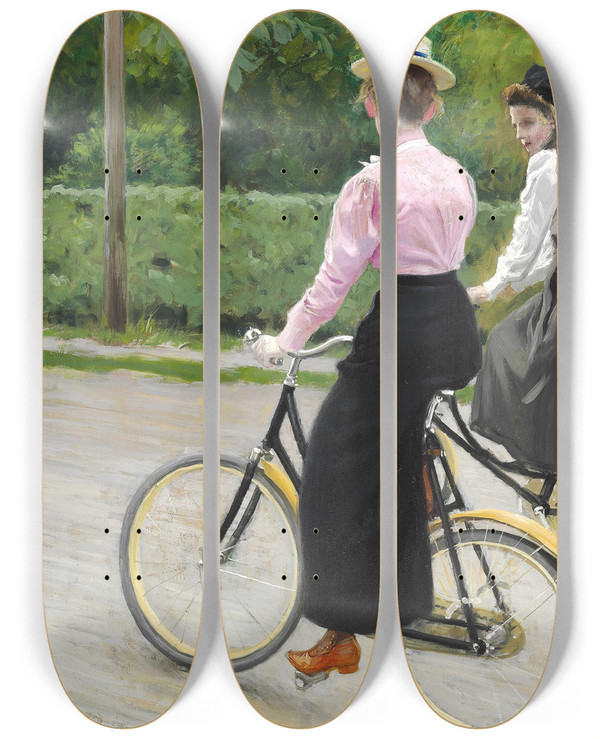 Triptych art skateboard deck of Paul Fischer P Cykeltur En Sommerdag by Paul Fischer (1860-1934)