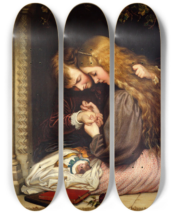 Triptych art skateboard deck of Charles West Cope The Thorn by Charles West Cope (1811-1890)