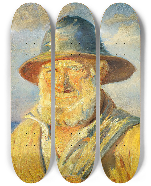 Triptych art skateboard deck of Michael Ancher Skagenfisker I Aftensol Studie by Michael Ancher (1849-1927)