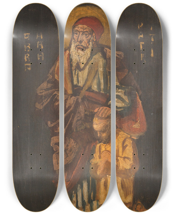 Triptych art skateboard deck of Eduard Von Gebhardt Abraham Blessing Study by EDUARD VON GEBHARDT
