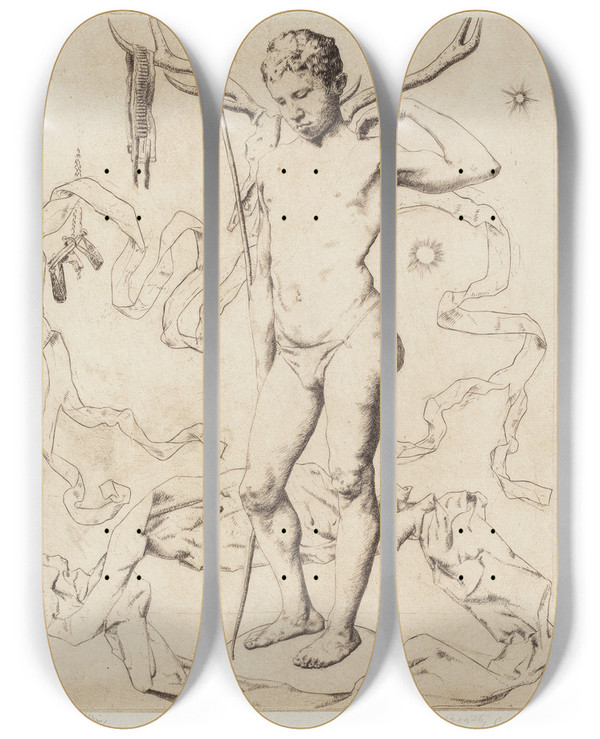 Triptych art skateboard deck of Julian Alden Weir Arcturus by Julian Alden Weir (1852-1919)